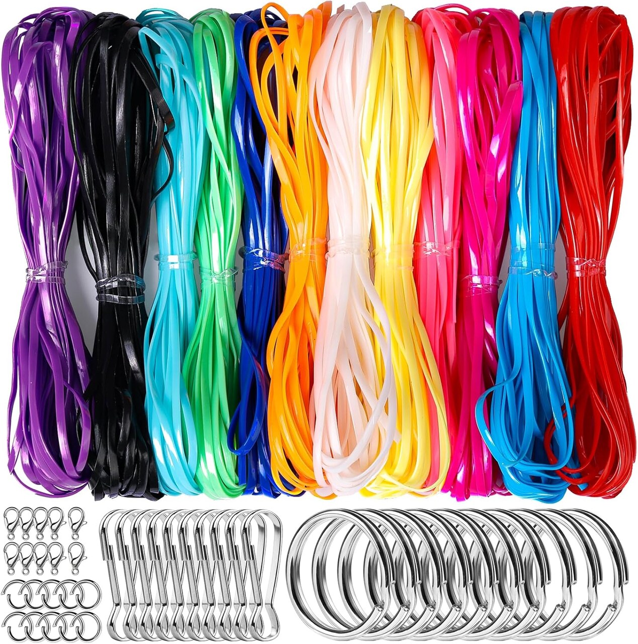 Lanyard String Kit, 12 Colors Plastic String Lacing Cord, Glossy Bright Color, Lanyard String for Crafts, Bracelets and Jewelry Making String Weaving Kit, Plastic String for Bracelets